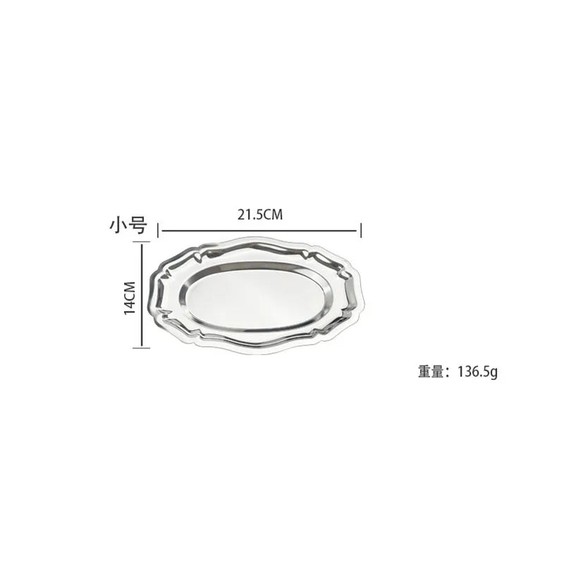 European stainless steel oval lace tray for afternoon tea, cake, fruit plate, dessert plate, household dining tray, and dining p