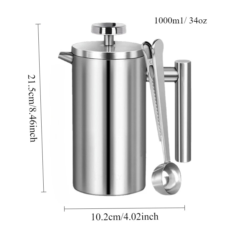 Coffee Maker Pot Double Walled Stainless Steel Hand-Made Coffee Press Filter Pot Insulated Durable French Press Coffee Make
