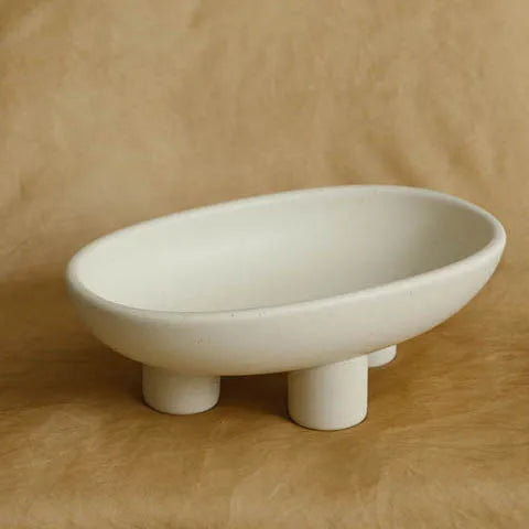 Three-Legs Ceramic Fruit Bowl for Kitchen Counter, Decorative Bowl for Table Décor, Oval Large Bowls for Breads&candy