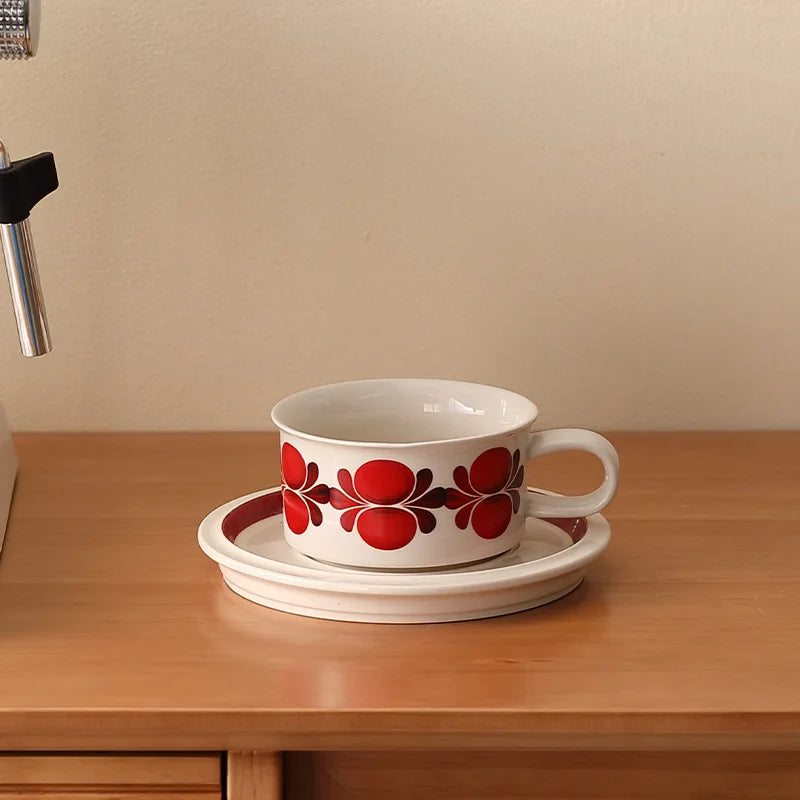 Vintage coffee cups and saucers, hand-painted floral ceramic set, coffee cup latte latte flower