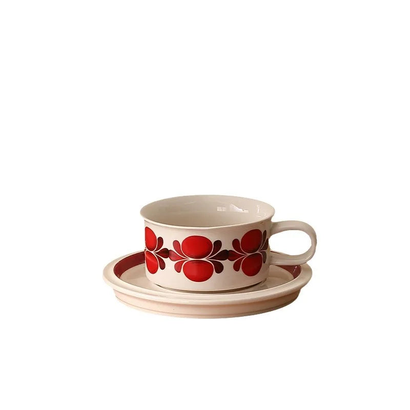 Vintage coffee cups and saucers, hand-painted floral ceramic set, coffee cup latte latte flower