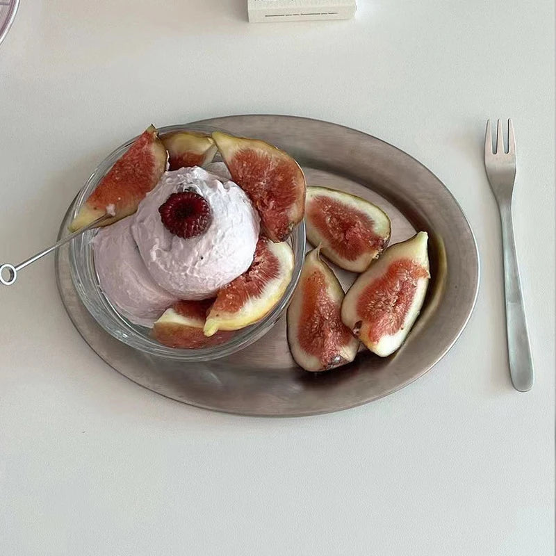 Stainless Steel Oval Plates Household Food Dinner Steamed Shallow Plate Dishes Storage Tray Dinnerware Kitchen Tableware