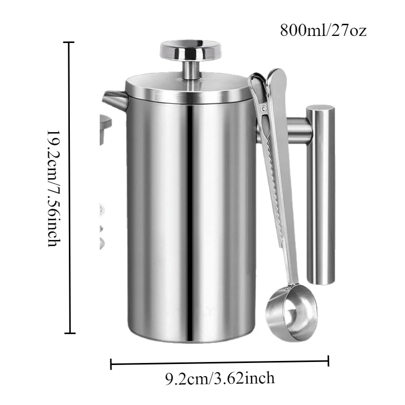 Coffee Maker Pot Double Walled Stainless Steel Hand-Made Coffee Press Filter Pot Insulated Durable French Press Coffee Make