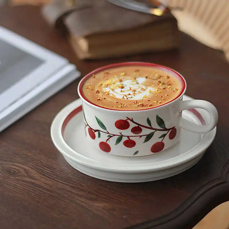 French Vintage Printed Coffee Cup And Saucer 240ml Latte Cups Afternoon Tea Drinkware Exquisite Girls Gift