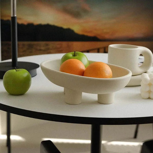 Three-Legs Ceramic Fruit Bowl for Kitchen Counter, Decorative Bowl for Table Décor, Oval Large Bowls for Breads&candy