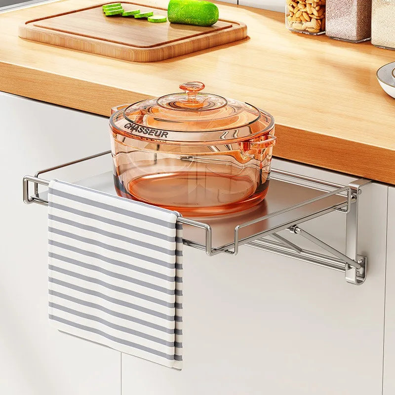 Stainless Steel Foldable Countertop Storage Rack, Space-saving, Can Be Used To Extend The Countertop In Bathrooms and Kitchens