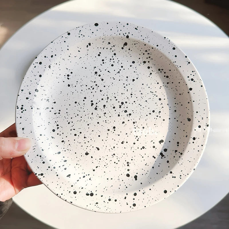 Simple Ceramic Ink Splash Round Plate Creative Dessert Pastry Plate Household Breakfast Plate Tableware