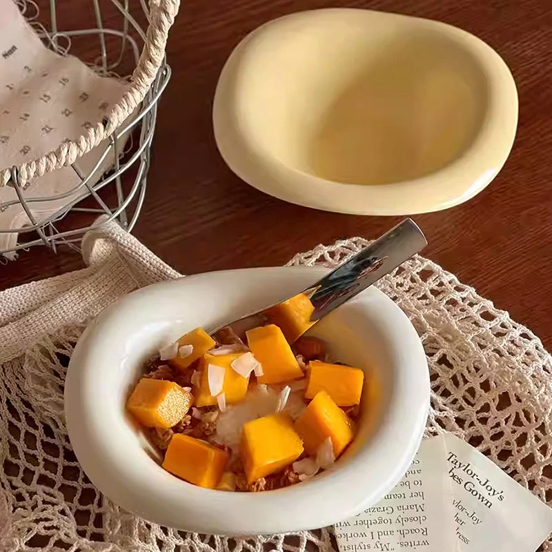 Solid Color Ceramic Yogurt Bowl Irregular Salad Bowls Home Breakfast Oatmeal Sugar Water Ice Cream Dessert Bowl Tableware