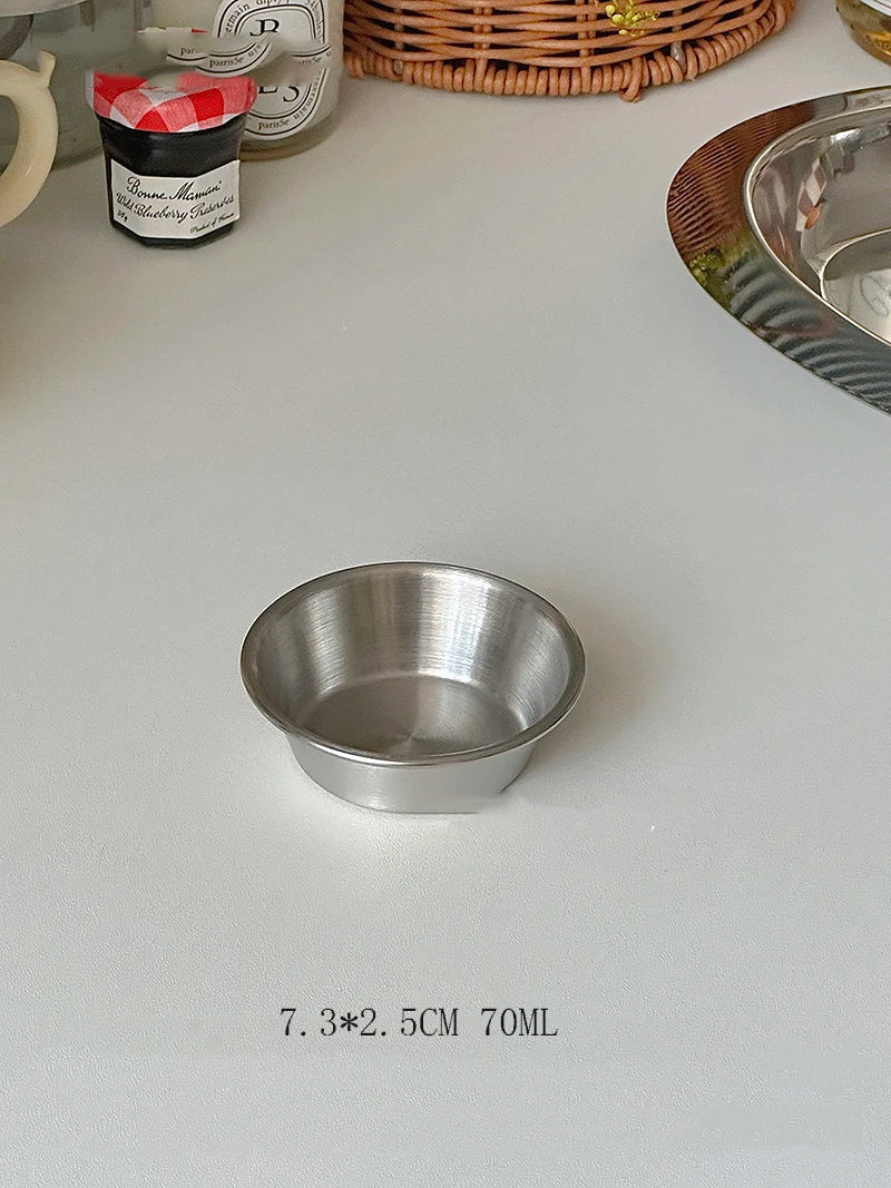 Vintage Stainless Steel Oval Plate Breakfast Bread Salad Disc Round Dipping Saucer Afternoon Tea Cake Treat Dish Storage Tray