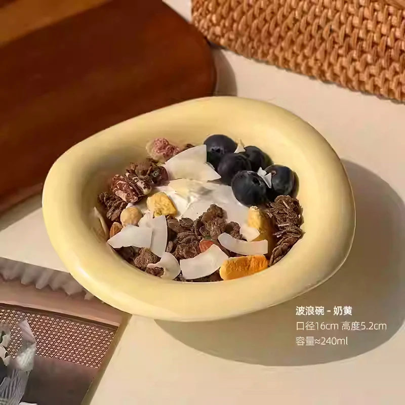 Solid Color Ceramic Yogurt Bowl Irregular Salad Bowls Home Breakfast Oatmeal Sugar Water Ice Cream Dessert Bowl Tableware