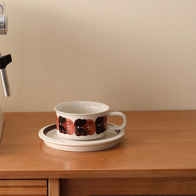 Vintage coffee cups and saucers, hand-painted floral ceramic set, coffee cup latte latte flower
