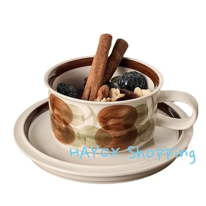 Vintage Ceramic Freehand Painting Flower Cup，European Style Coffee Cup and Saucer Set，Creative Afternoon Camellia Tea Cup