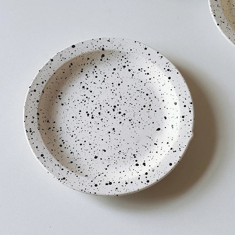 Simple Ceramic Ink Splash Round Plate Creative Dessert Pastry Plate Household Breakfast Plate Tableware
