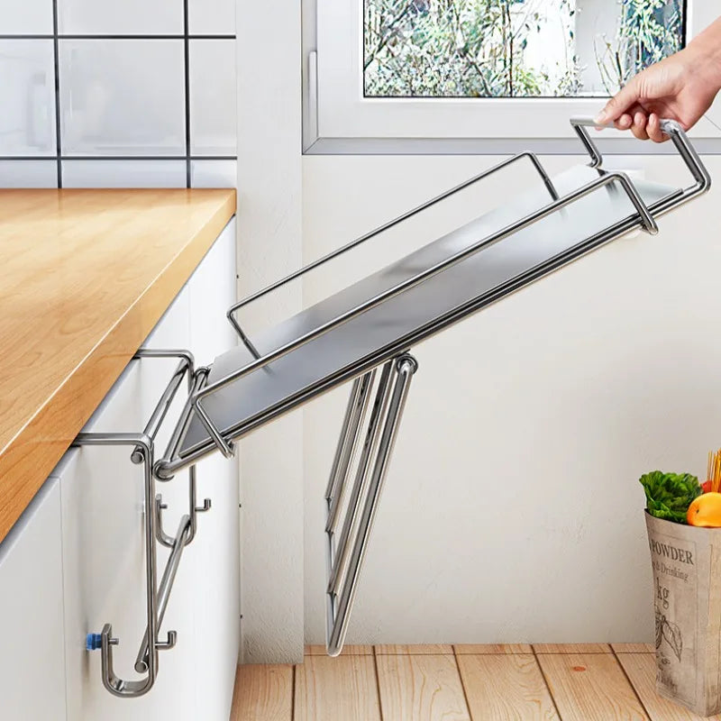 Stainless Steel Foldable Countertop Storage Rack, Space-saving, Can Be Used To Extend The Countertop In Bathrooms and Kitchens