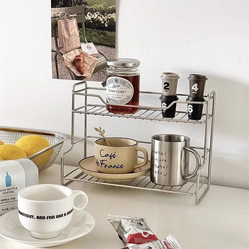 Kitchen Countertop Storage Rack Spice Shelf Versatile Stainless Steel Storage Basket for Bathroom Toiletries Cup Organizer Racks