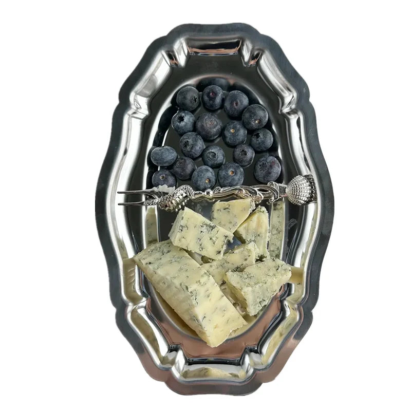 European stainless steel oval lace tray for afternoon tea, cake, fruit plate, dessert plate, household dining tray, and dining p