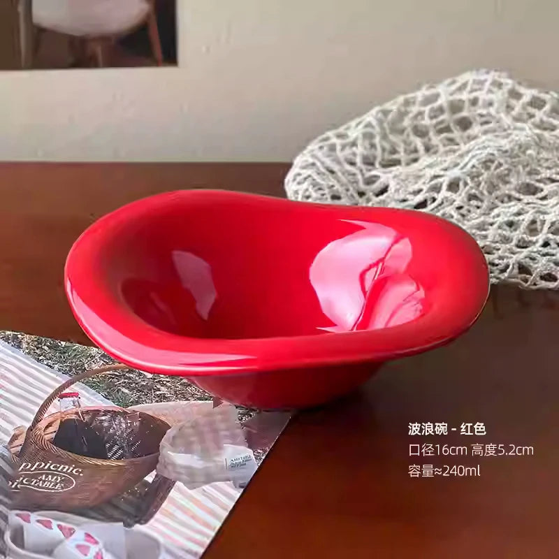 Solid Color Ceramic Yogurt Bowl Irregular Salad Bowls Home Breakfast Oatmeal Sugar Water Ice Cream Dessert Bowl Tableware