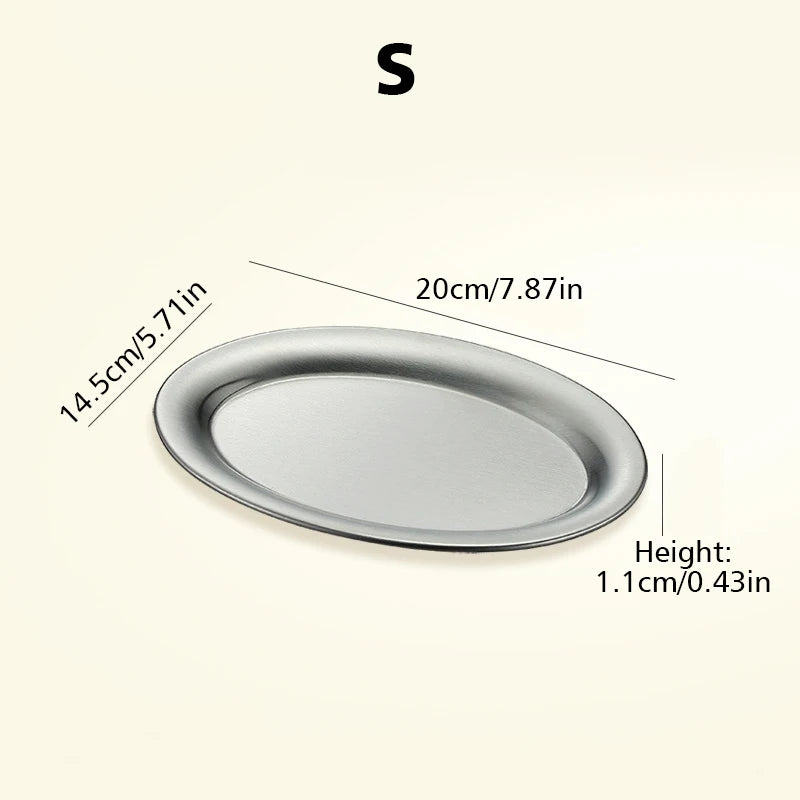 Stainless Steel Oval Plates Household Food Dinner Steamed Shallow Plate Dishes Storage Tray Dinnerware Kitchen Tableware