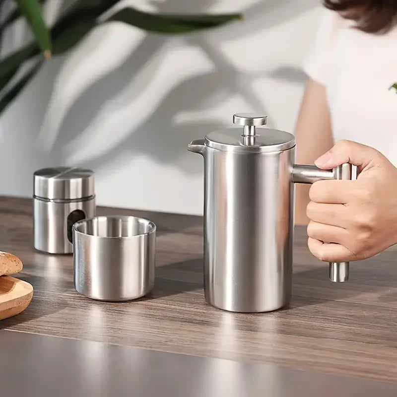 Coffee Maker Pot Double Walled Stainless Steel Hand-Made Coffee Press Filter Pot Insulated Durable French Press Coffee Make