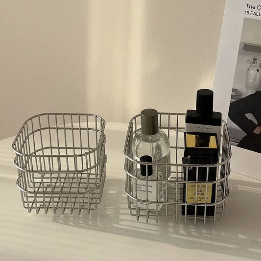 Metal Desktop Storage Basket Box Office Cosmetics Makeup Storage Box Desk Organizer Stationery Kitchen Items