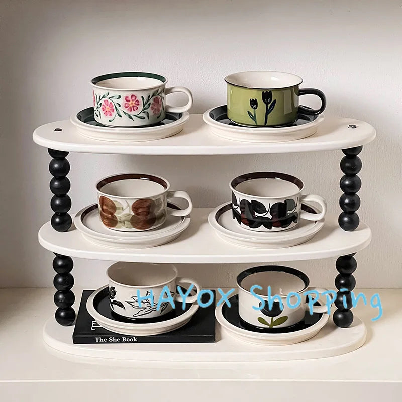 Vintage Ceramic Freehand Painting Flower Cup，European Style Coffee Cup and Saucer Set，Creative Afternoon Camellia Tea Cup