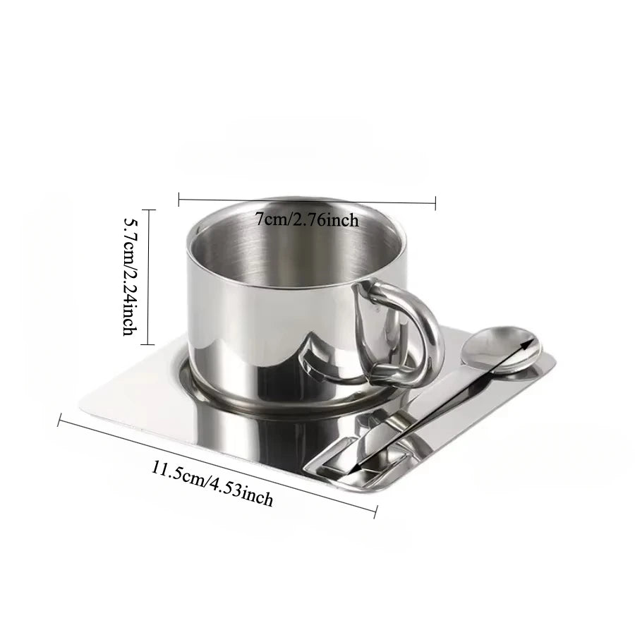 Minimalist Nordic Mug 3pcs Set 304 Stainless Steel Coffee Mug Heat Resistant Milk Cup with Saucer Spoon Placemat Tableware Set