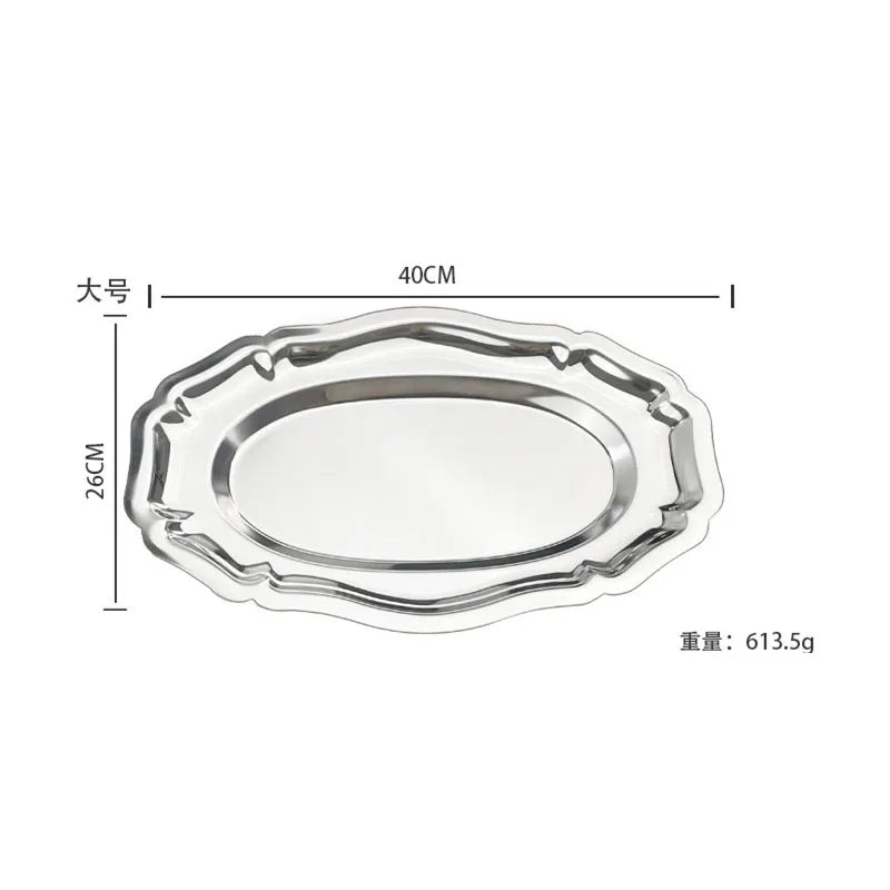 European stainless steel oval lace tray for afternoon tea, cake, fruit plate, dessert plate, household dining tray, and dining p