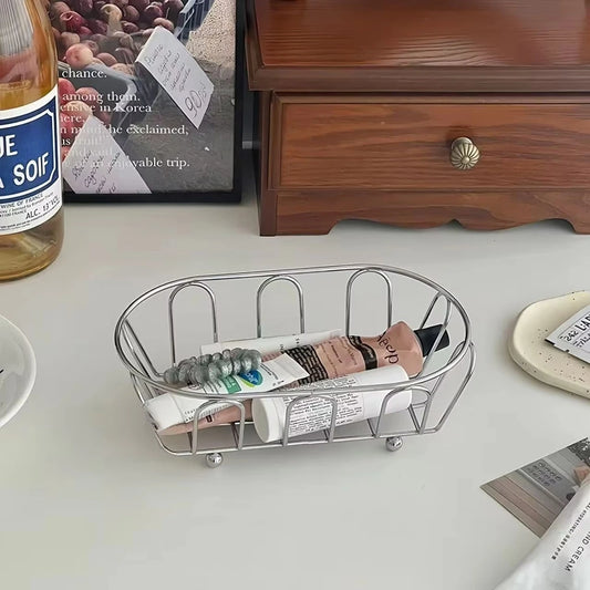 1pc Stainless Steel Storage Basket Multi-Purpose Organizer for Accessories,Cosmetics, Vanity, Desk, Photo Props, Shelf Baskets