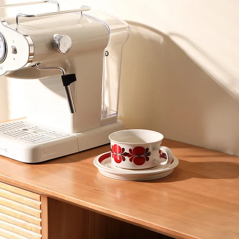 Vintage coffee cups and saucers, hand-painted floral ceramic set, coffee cup latte latte flower