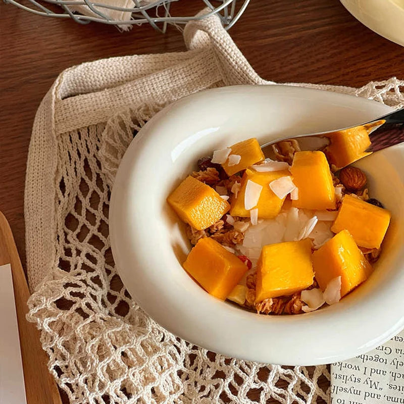 Solid Color Ceramic Yogurt Bowl Irregular Salad Bowls Home Breakfast Oatmeal Sugar Water Ice Cream Dessert Bowl Tableware