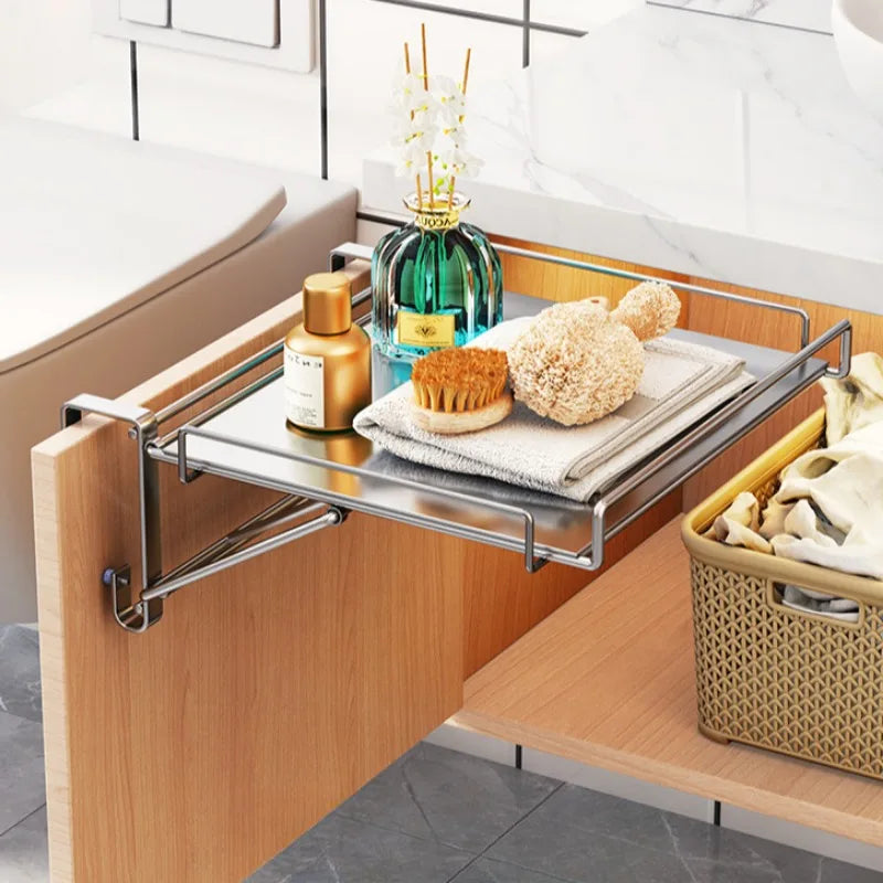 Stainless Steel Foldable Countertop Storage Rack, Space-saving, Can Be Used To Extend The Countertop In Bathrooms and Kitchens
