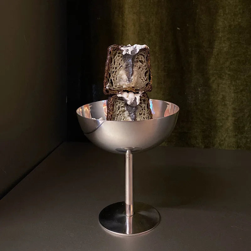 Korean Simple Stainless Steel Metal Ddry Fruit Bread Cup Ice Cream Desserts Cup Decorated With High Foot Silver Food Bowl