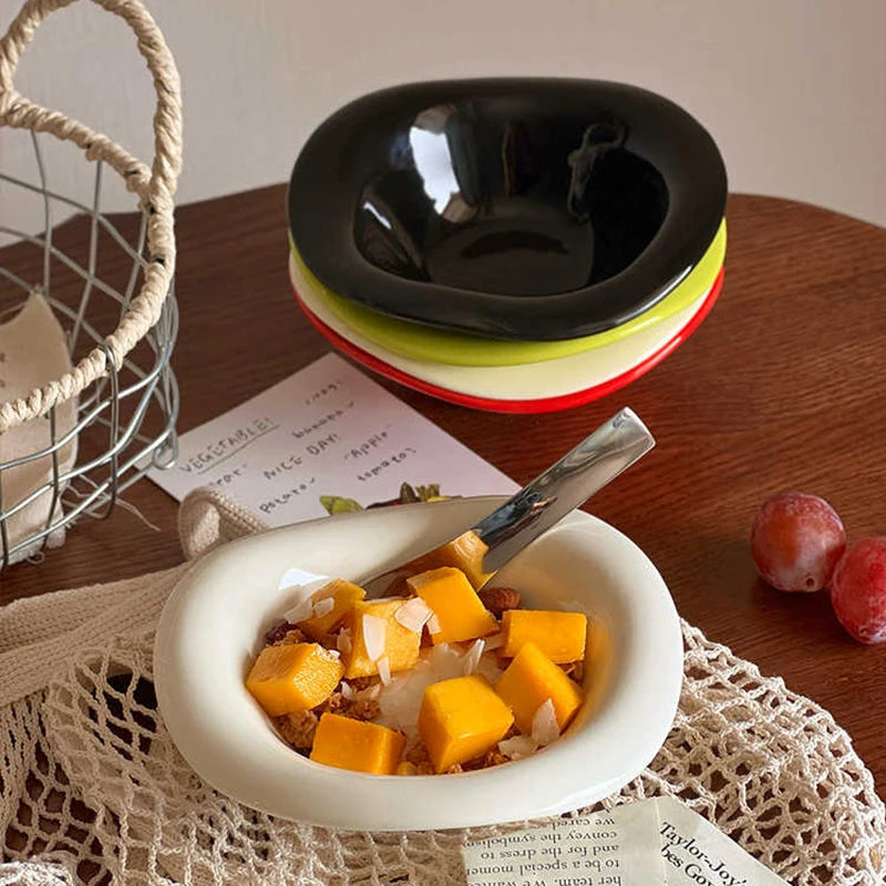 Solid Color Ceramic Yogurt Bowl Irregular Salad Bowls Home Breakfast Oatmeal Sugar Water Ice Cream Dessert Bowl Tableware