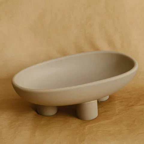 Three-Legs Ceramic Fruit Bowl for Kitchen Counter, Decorative Bowl for Table Décor, Oval Large Bowls for Breads&candy