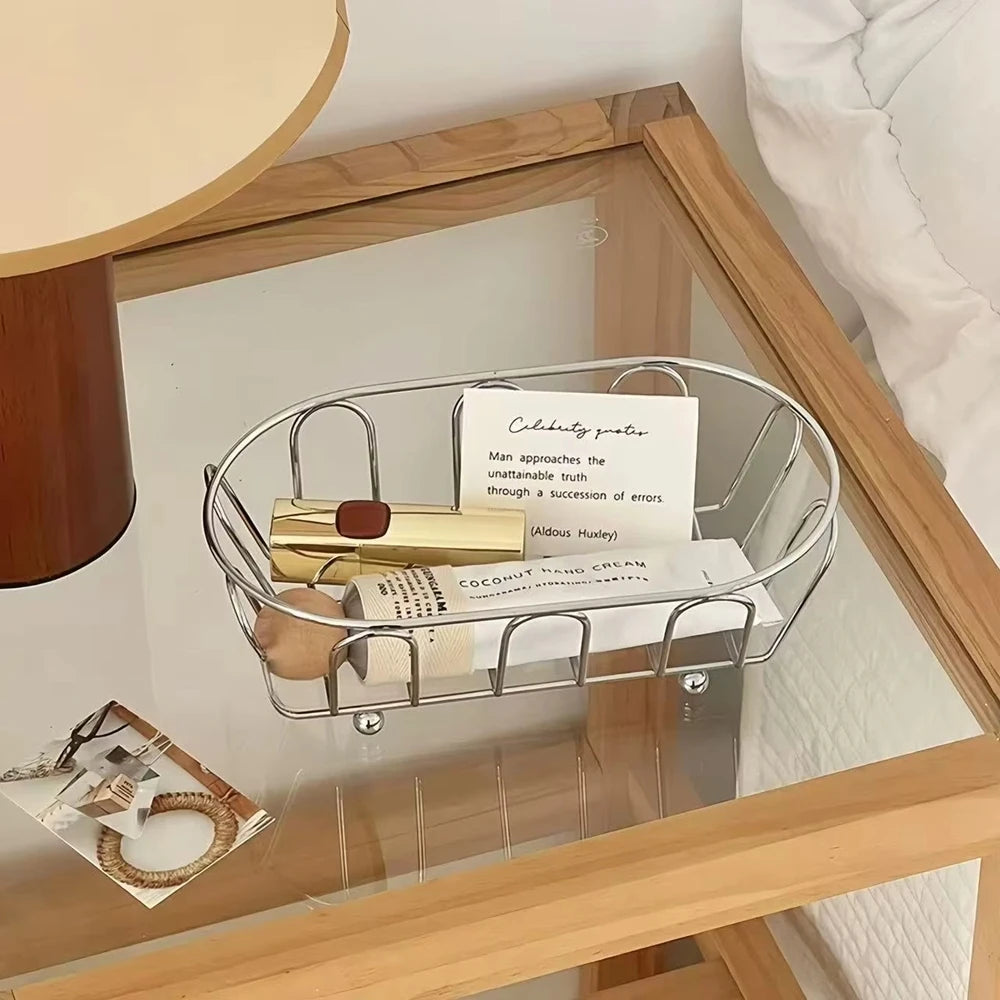 1pc Stainless Steel Storage Basket Multi-Purpose Organizer for Accessories,Cosmetics, Vanity, Desk, Photo Props, Shelf Baskets