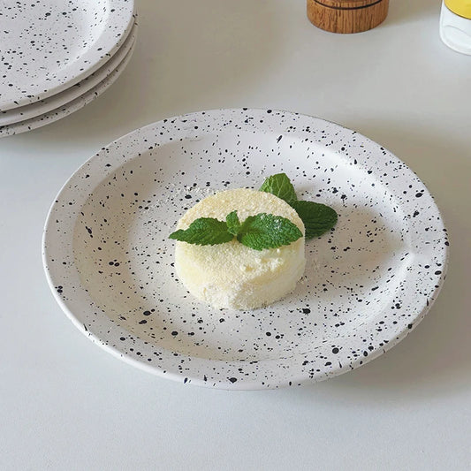 Simple Ceramic Ink Splash Round Plate Creative Dessert Pastry Plate Household Breakfast Plate Tableware