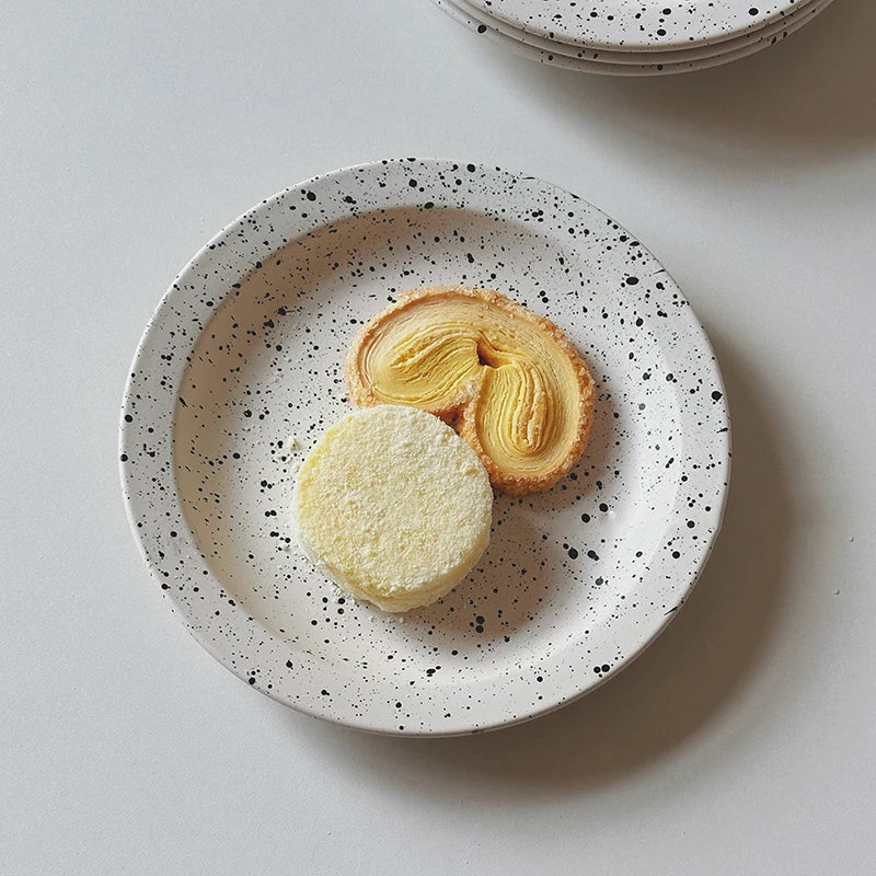 Simple Ceramic Ink Splash Round Plate Creative Dessert Pastry Plate Household Breakfast Plate Tableware