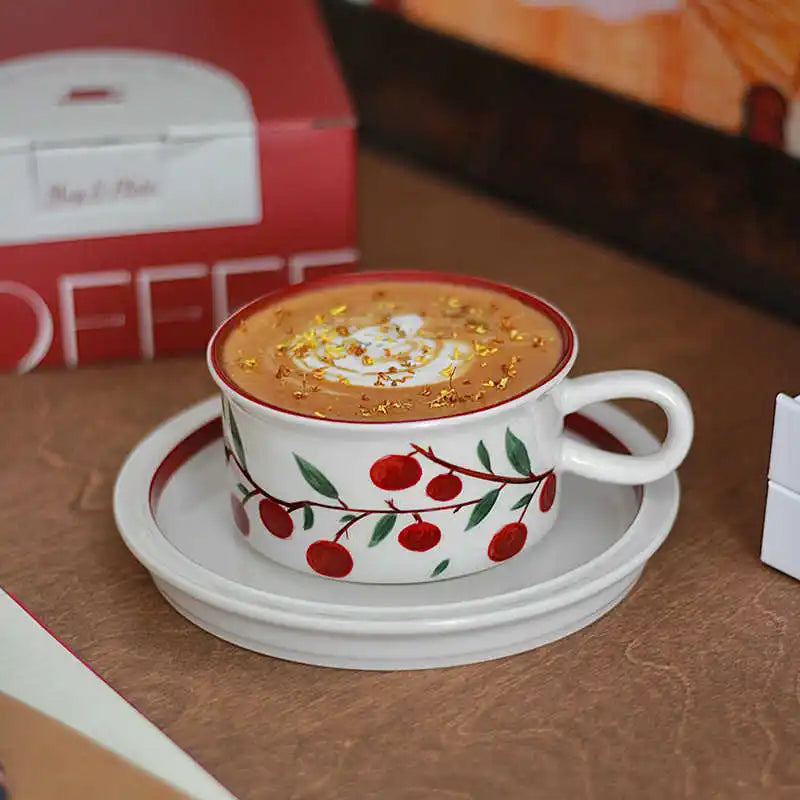 French Vintage Printed Coffee Cup And Saucer 240ml Latte Cups Afternoon Tea Drinkware Exquisite Girls Gift