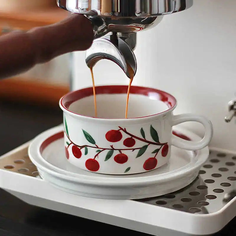 French Vintage Printed Coffee Cup And Saucer 240ml Latte Cups Afternoon Tea Drinkware Exquisite Girls Gift