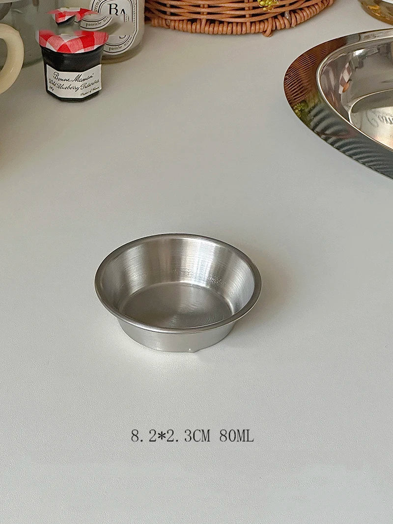 Vintage Stainless Steel Oval Plate Breakfast Bread Salad Disc Round Dipping Saucer Afternoon Tea Cake Treat Dish Storage Tray