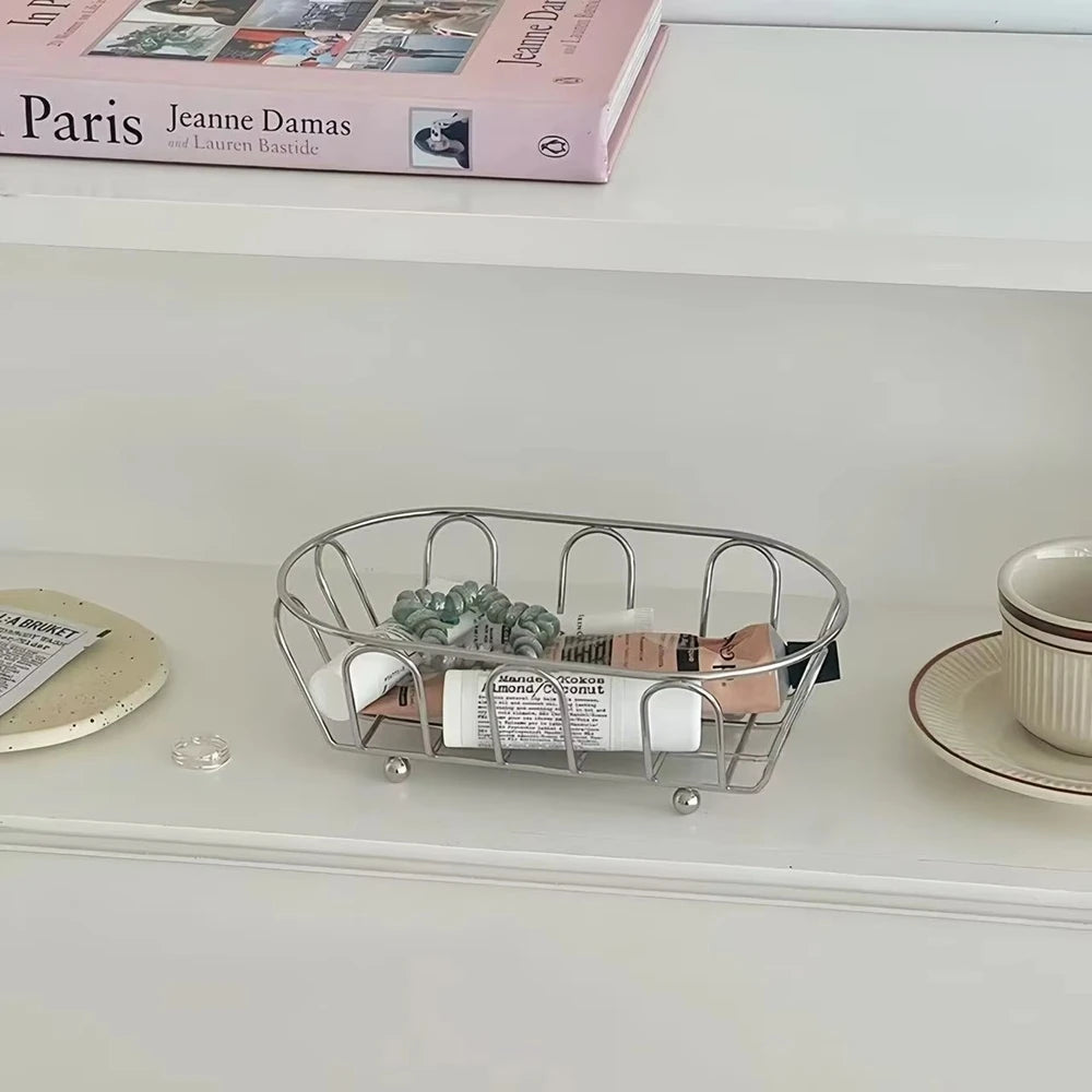 1pc Stainless Steel Storage Basket Multi-Purpose Organizer for Accessories,Cosmetics, Vanity, Desk, Photo Props, Shelf Baskets