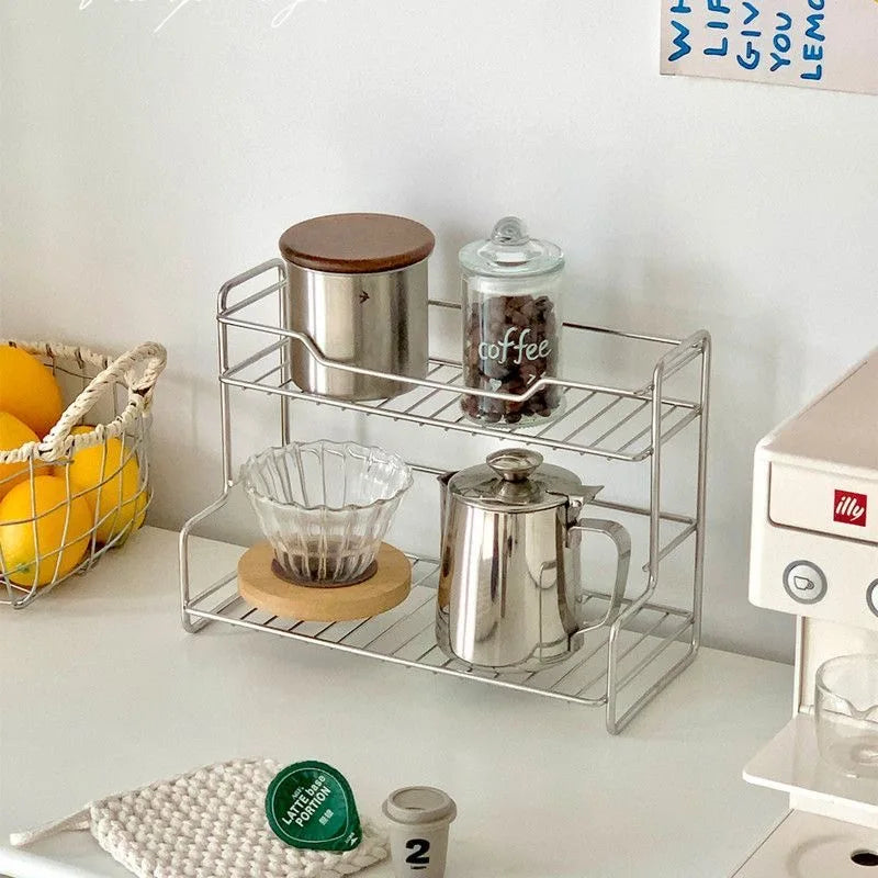 Kitchen Countertop Storage Rack Spice Shelf Versatile Stainless Steel Storage Basket for Bathroom Toiletries Cup Organizer Racks