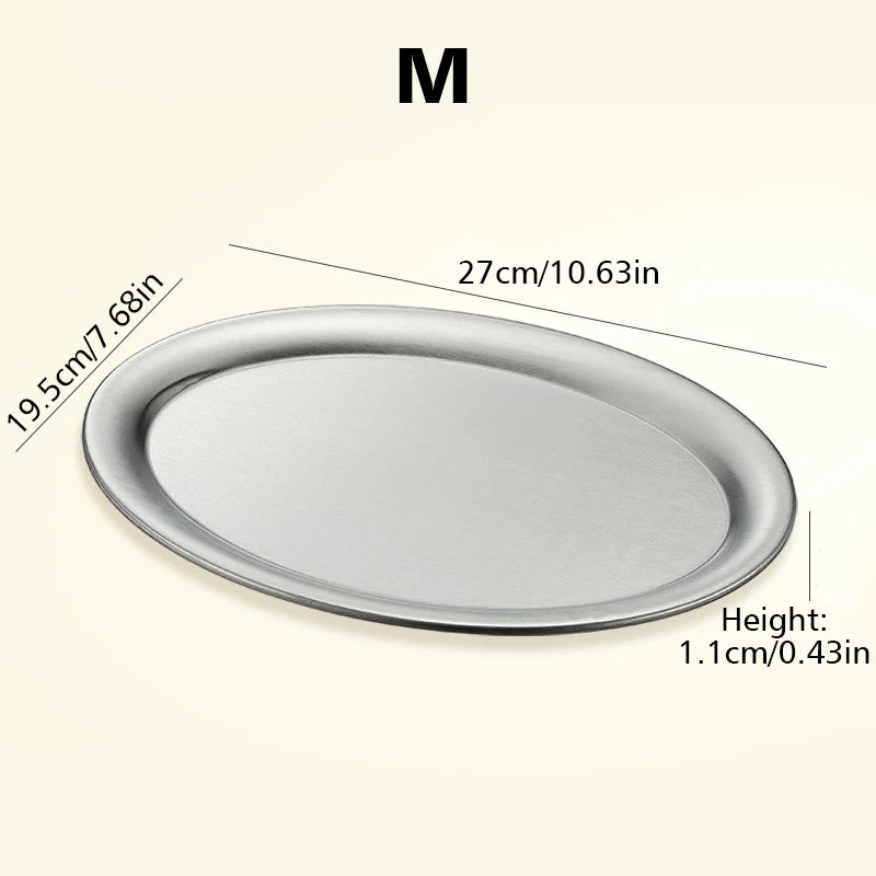 Stainless Steel Oval Plates Household Food Dinner Steamed Shallow Plate Dishes Storage Tray Dinnerware Kitchen Tableware