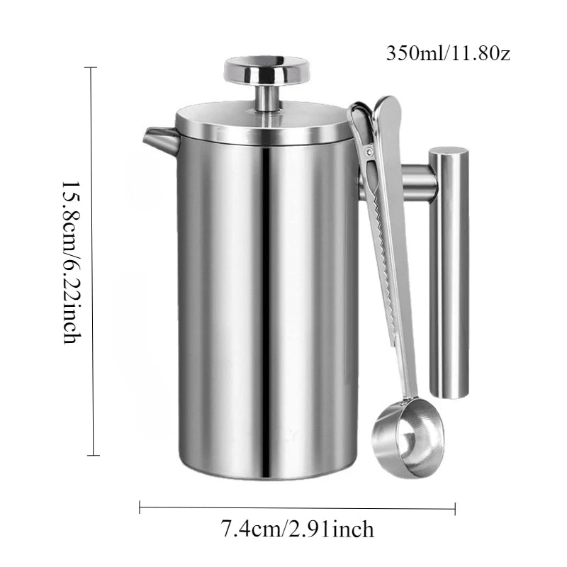 Coffee Maker Pot Double Walled Stainless Steel Hand-Made Coffee Press Filter Pot Insulated Durable French Press Coffee Make