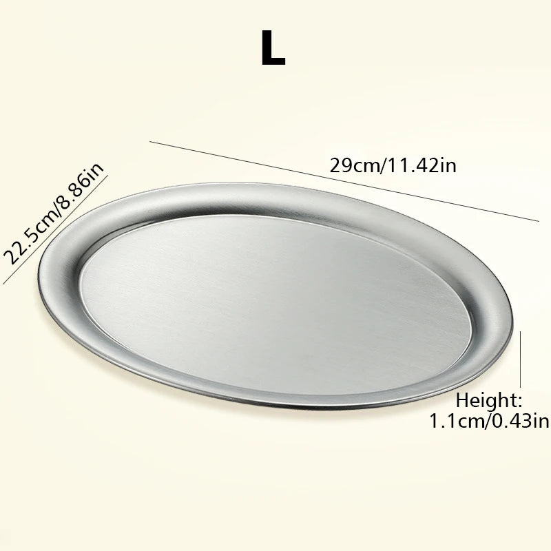 Stainless Steel Oval Plates Household Food Dinner Steamed Shallow Plate Dishes Storage Tray Dinnerware Kitchen Tableware