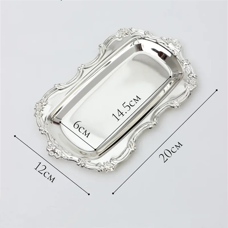 European stainless steel oval lace tray for afternoon tea, cake, fruit plate, dessert plate, household dining tray, and dining p