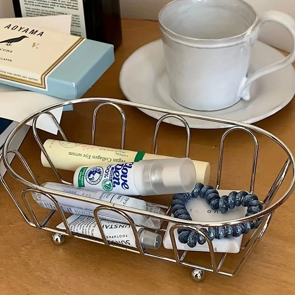 1pc Stainless Steel Storage Basket Multi-Purpose Organizer for Accessories,Cosmetics, Vanity, Desk, Photo Props, Shelf Baskets