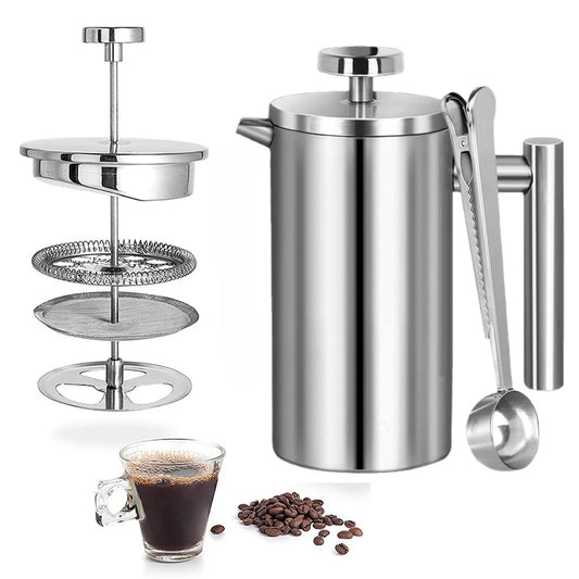 Coffee Maker Pot Double Walled Stainless Steel Hand-Made Coffee Press Filter Pot Insulated Durable French Press Coffee Make