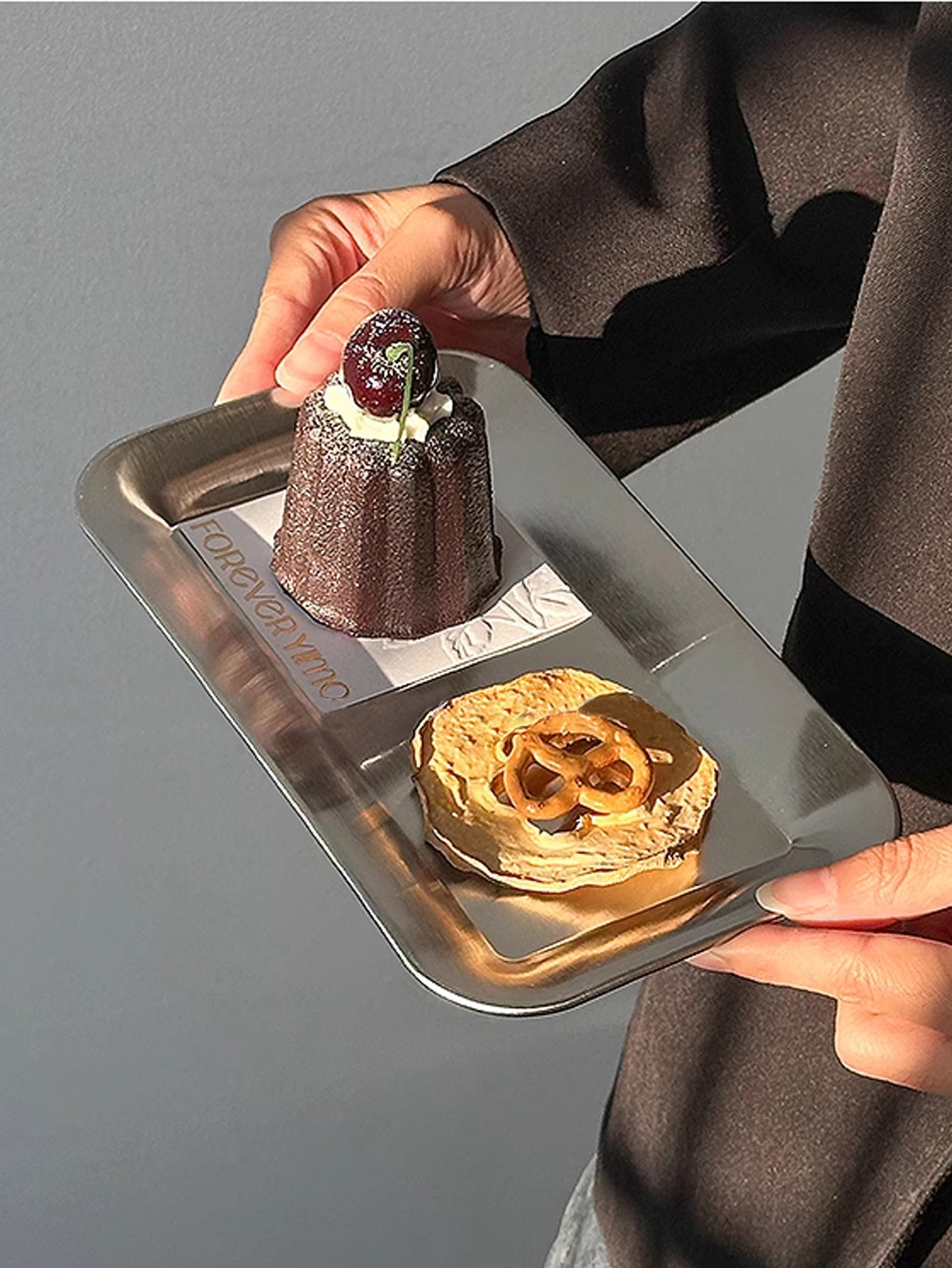 Luxury Square Stainless Steel Serving Tray,Coffee Tray,Desserts – Elegant Serving Platters for Café, Restaurant Bathroom Tray