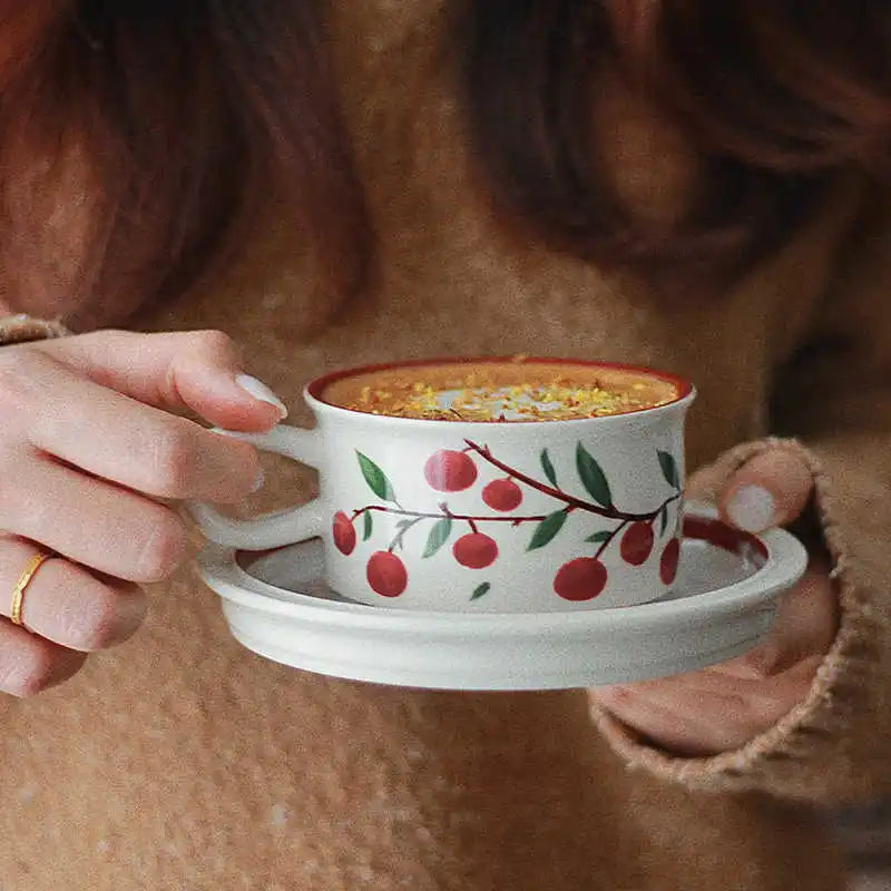 French Vintage Printed Coffee Cup And Saucer 240ml Latte Cups Afternoon Tea Drinkware Exquisite Girls Gift